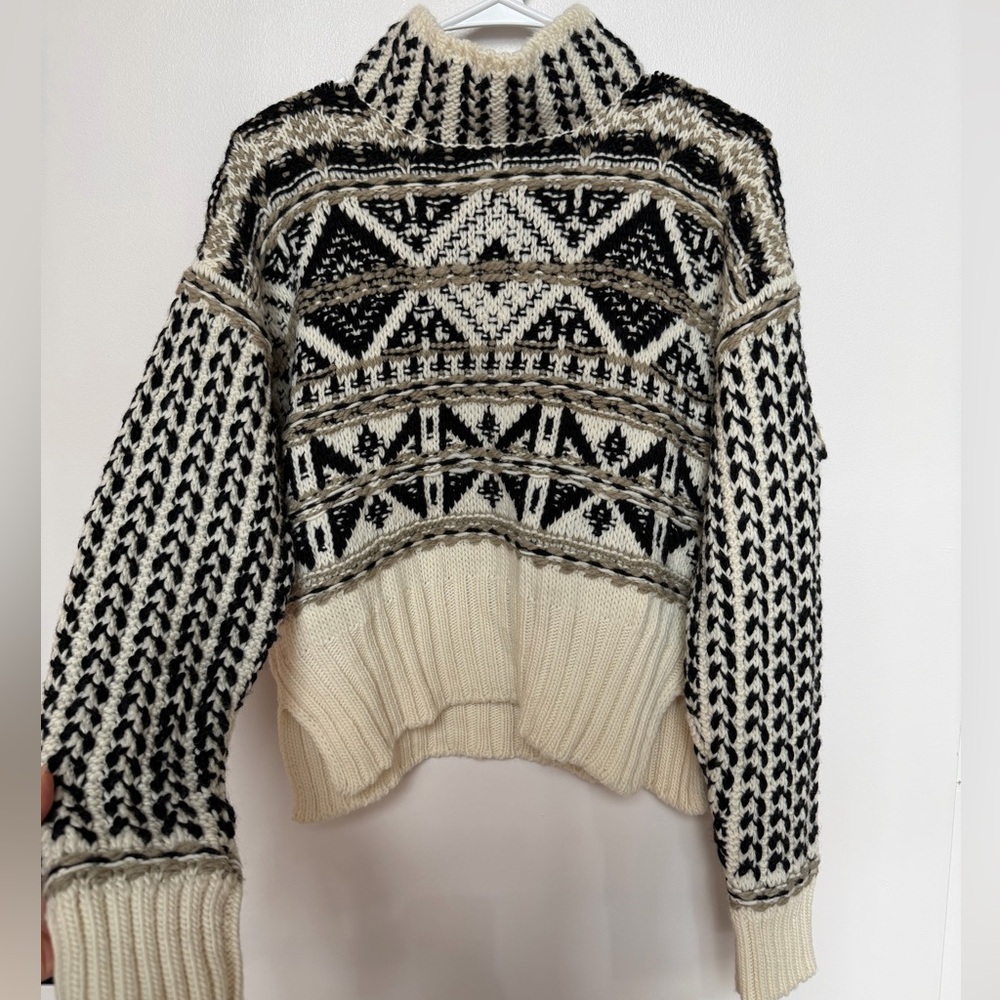 Splendid Black and Cream Geometric Turtleneck Sweater